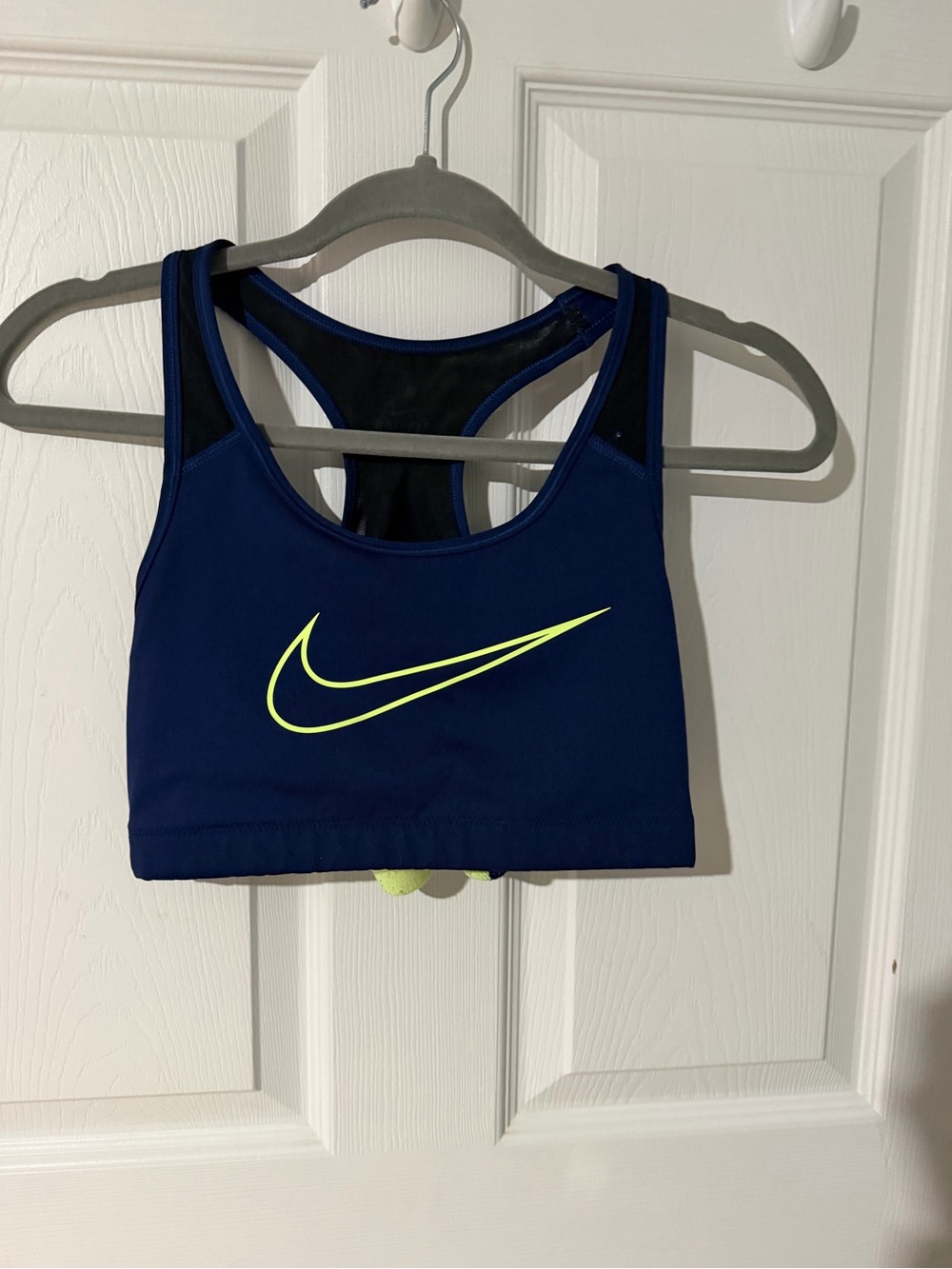 Nike Navy Sports Bra with Neon Yellow Swoosh